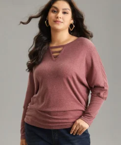 Solid Heather Keyhole Batwing Sleeve T-shirt