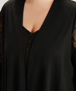 Supersoft Essentials Solid Crochet Lace Mesh Drape Open Front Coat -Clothing Shop 142285953 xr