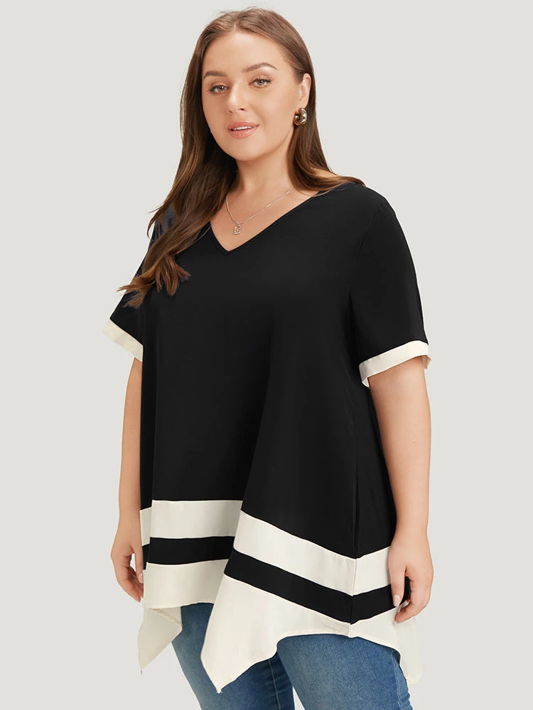 Anti-Wrinkle Two Tone Hanky Hem Blouse 20 Anti-Wrinkle Two Tone Hanky Hem Blouse - Image 18