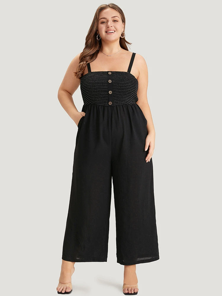 Striped Patchwork Pocket Button Detail Shirred Cami Jumpsuit 4 Striped Patchwork Pocket Button Detail Shirred Cami Jumpsuit - Image 2