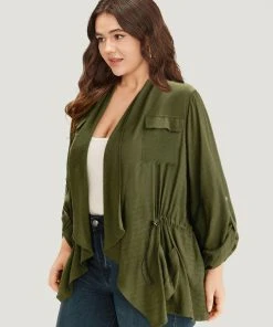 Supersoft Essentials Plain Pocket Asymmetrical Drawstring Coat -Clothing Shop 142914910 ke