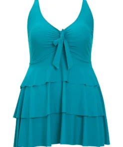 Ruched Ruffle Tiered Knot Front Swim Dress -Clothing Shop 142982670 sj