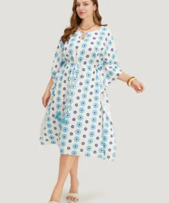 Floral Batwing Sleeve Keyhole Knotted Neck Split Dress -Clothing Shop 143006059 en 752ed8f1 608e 4503 aa75 103b5dae78a4