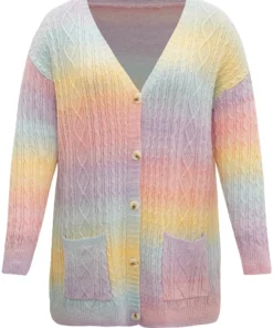 Ombre Cable Knit Patched Pocket Cardigan 23 Ombre Cable Knit Patched Pocket Cardigan -Clothing Shop 143597323 wk