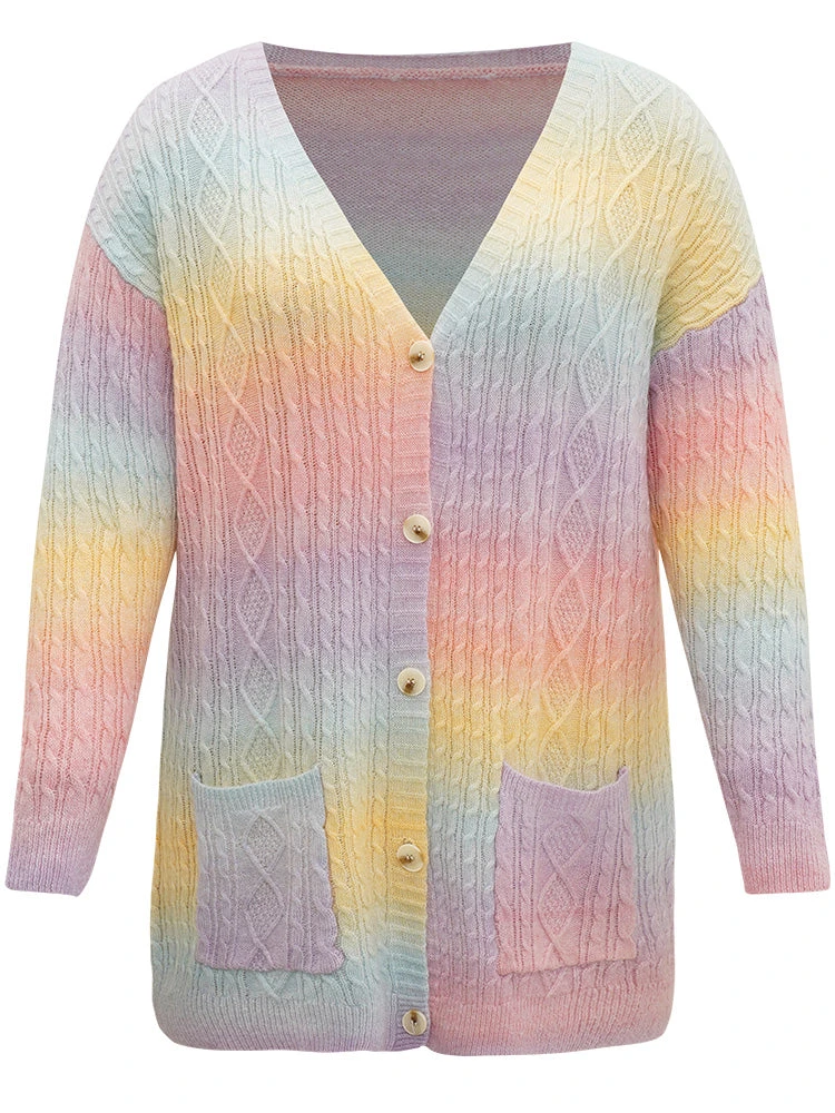 Ombre Cable Knit Patched Pocket Cardigan 11 Ombre Cable Knit Patched Pocket Cardigan - Image 9
