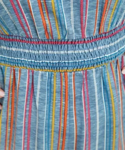 Striped Contrast Buckle Detail Pocket Shirred Jumpsuit -Clothing Shop 144201604 mm