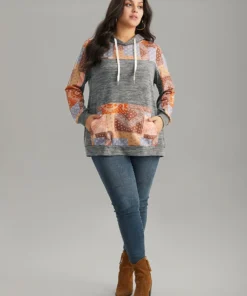 Boho Print Contrast Heather Hooded Sweatshirt -Clothing Shop 144611064 lg