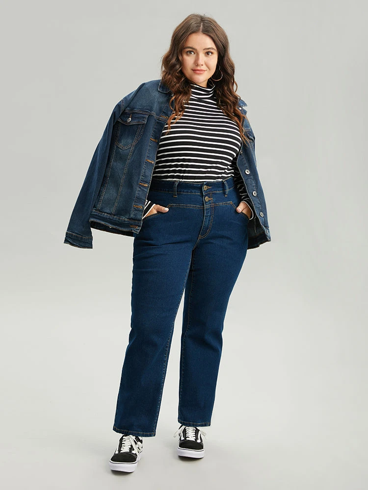 Double Button Straight Leg Ark Wash Jeans 5 Double Button Straight Leg Ark Wash Jeans - Image 3