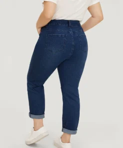 Very Stretchy Pocket Dark Wash Patchwork Jeans -Clothing Shop 145197271 vr