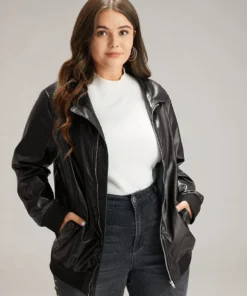 Plain Zipper Fly Rib Knit Patchwork Jacket 15 Plain Zipper Fly Rib Knit Patchwork Jacket -Clothing Shop 1460922 vx