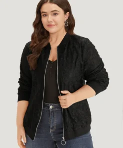 Lace Patchwork O Ring Zipper Elastic Cuffs Jacket -Clothing Shop 146703217 yw