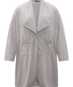 Solid Lapel Collar Patched Pocket Faux Suede Coat -Clothing Shop 146977903 fv 28cee03a 77ad 4e54 838e 8cf88facdec1