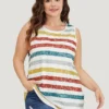 Striped Contrast Crew Neck Sleeveless Tank Top -Clothing Shop 14804286 ac