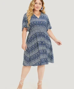 Bandana Print Notched Pocket Ruffles Knee Dress -Clothing Shop 148046405 fl