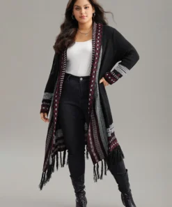 Bandana Print Fringe Trim Maxi Cardigan