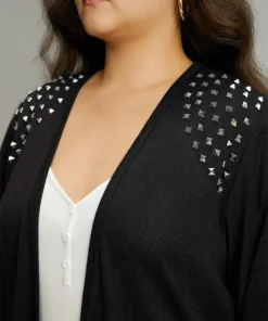 Plain Rivets Detail Open Front Asymmetrical Hem Kimono -Clothing Shop 149057181 jf e4b044ca bec1 420b 9d11 da0bfbdb3ad9