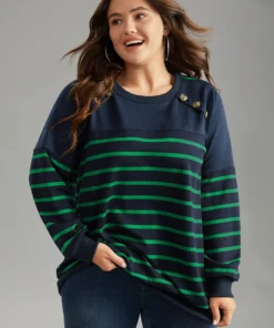Striped Patchwork Button Detail Sweatshirt -Clothing Shop 149187778 id a1bdb090 44a5 4df1 aee2 9f9c39ee12ed
