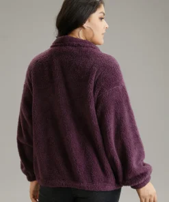 Contrast Zipper Pocket Teddy Jacket -Clothing Shop 150211195 dh