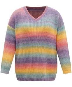 Rainbow Ombre V Neck Loose Pullover -Clothing Shop 150391149 so a5afb3b1 7399 4d72 a03f 05e6bb95705b