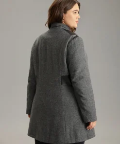 Padded Patchwork PU Leather Zipper Coat -Clothing Shop 150411134 vg