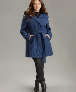 Plain Fuzzy Trim Zipper Belted Woolen Coat 11 Plain Fuzzy Trim Zipper Belted Woolen Coat -Clothing Shop 150591835 wa