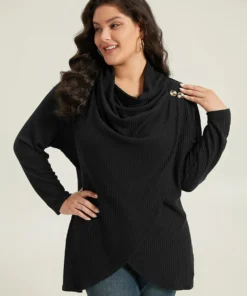 Waffle Knit Cowl Neck Wrap Hem T-shirt -Clothing Shop 150824262 er 5fdf4bb5 a356 4a7f b2d2 71f0aa6b2439