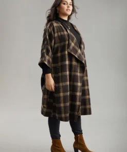 Plaid Asymmetrical Neck Dolman Sleeve Belted Coat -Clothing Shop 150897852 nf 9ee9ab64 50c2 4776 8662 c88321c8013f