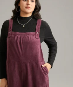 Plain Button Up Adjustable Straps Jumpsuit -Clothing Shop 151096877 pm