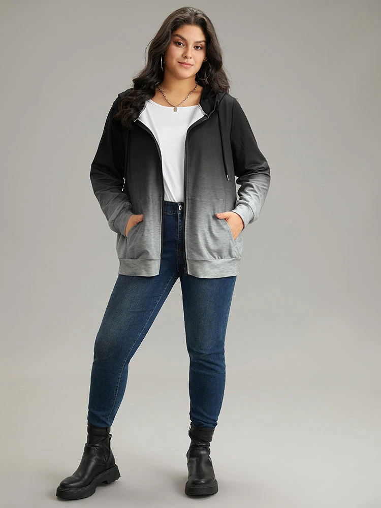 Ombre Hooded Zipper Drawstring Sweatshirt 15 Ombre Hooded Zipper Drawstring Sweatshirt - Image 13