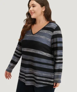 Striped Contrast V Neck T-shirt -Clothing Shop 151392806 jo 42d1aa8e ba92 4841 833c dce9b6d0e9e8