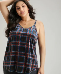 Plaid Print Adjustable Straps Cami Top