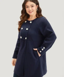 Solid Button Detail Pocket Coat -Clothing Shop 152193280 ru d433729b 6602 4ba8 b561 3659db8c761e