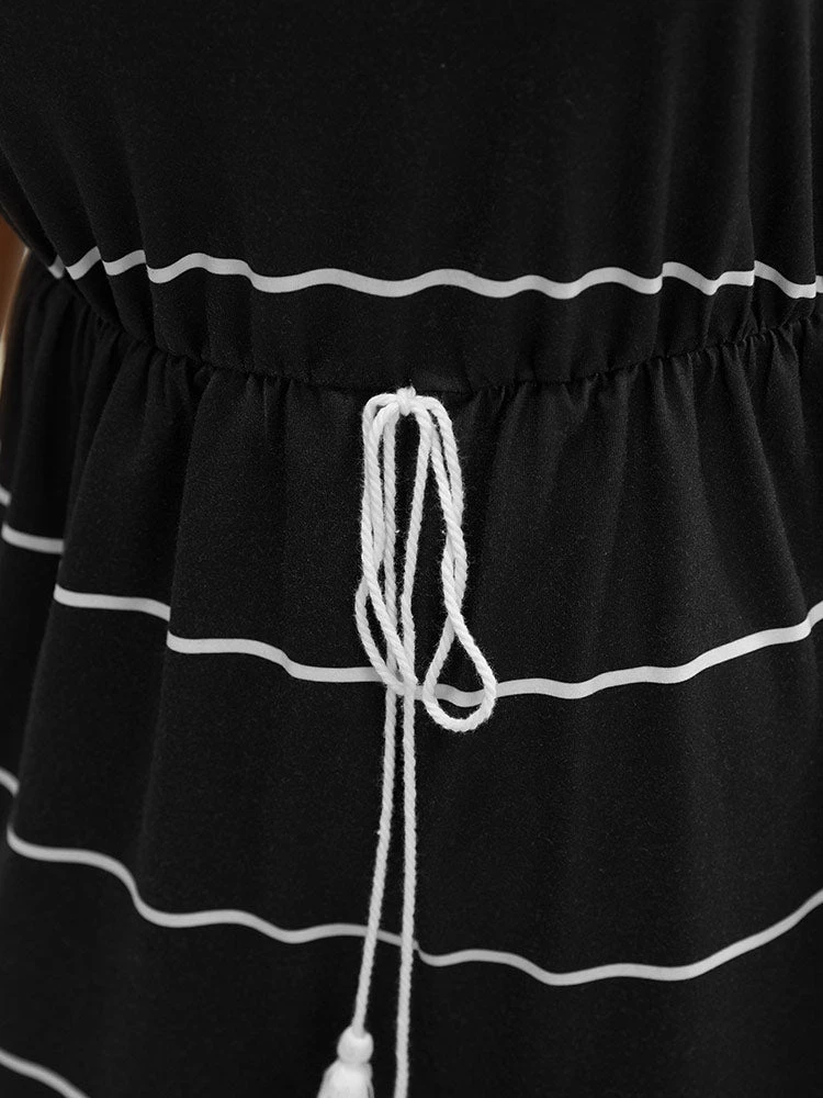 Striped Print Knot Pocket Tassels One Shoulder Romper 9 Striped Print Knot Pocket Tassels One Shoulder Romper - Image 7