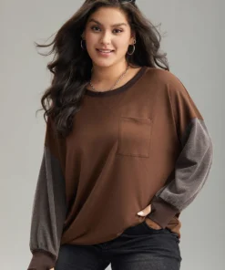 Two Tone Patched Pocket Drop Shoulder Sweatshirt