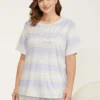 Striped & Letter Print Pocket Contrast Sleep Top -Clothing Shop 153829972 sc