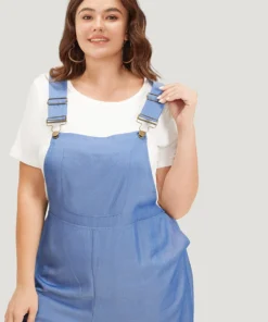 Solid Patched Pocket Gathered Overall Jumpsuit -Clothing Shop 153869825 mz