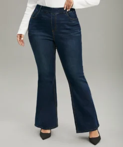 Plain Flare Leg High Rise Full Length Jeans