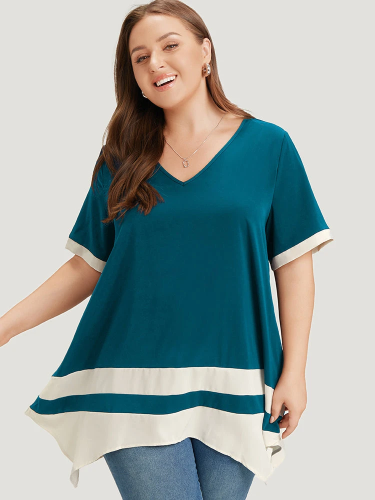 Anti-Wrinkle Two Tone Hanky Hem Blouse 12 Anti-Wrinkle Two Tone Hanky Hem Blouse - Image 10