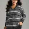 V Neck Striped Contrast Heather Pullover -Clothing Shop 155518599 lp