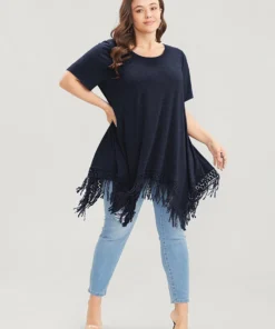 Solid Round Neck Lace Fringe Hem T-shirt 39 Solid Round Neck Lace Fringe Hem T-shirt -Clothing Shop 155647548 ac 7bb15c62 1047 4234 b17e 622be7bfdf64