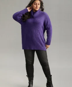 Plain Turtleneck Texture Elastic Cuffs Pullover 14 Plain Turtleneck Texture Elastic Cuffs Pullover -Clothing Shop 155738864 nv