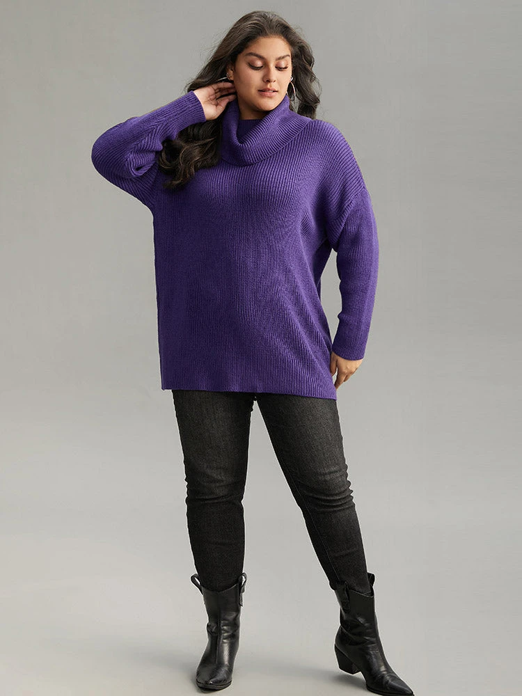 Plain Turtleneck Texture Elastic Cuffs Pullover 7 Plain Turtleneck Texture Elastic Cuffs Pullover - Image 5