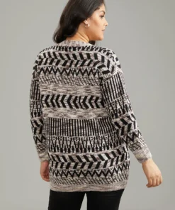 Geometric Heather Button Up Elastic Cuffs Cardigan -Clothing Shop 156011157 as