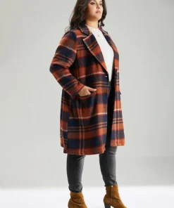 Lapel Collar Plaid Pocket Button Up Coat 12 Lapel Collar Plaid Pocket Button Up Coat -Clothing Shop 15668926 zt