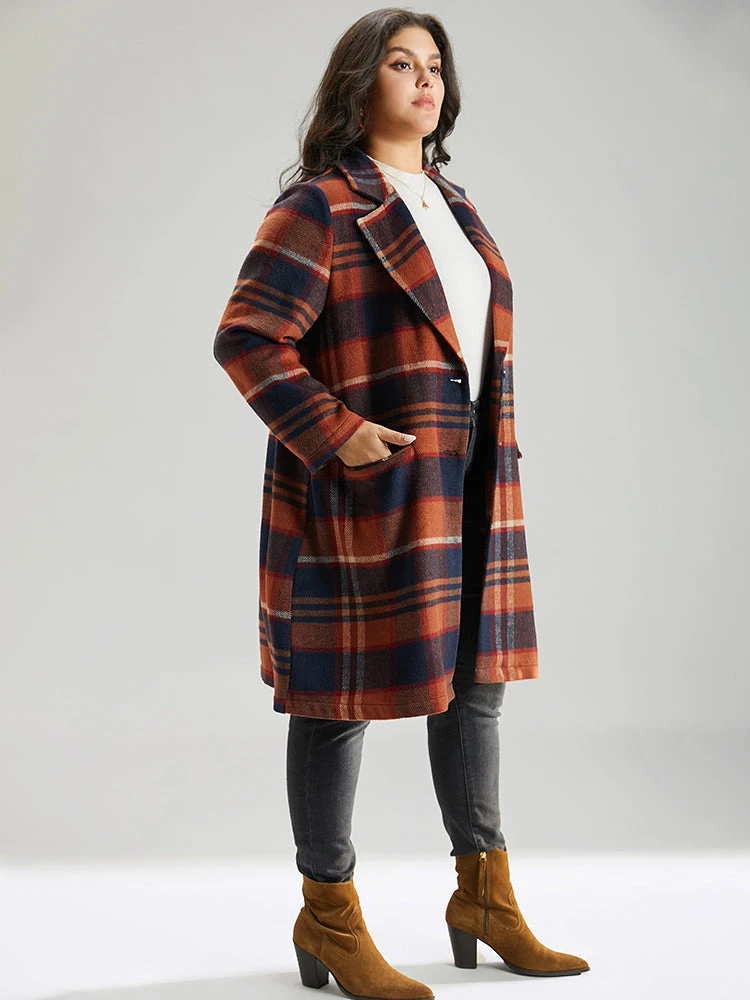 Lapel Collar Plaid Pocket Button Up Coat 4 Lapel Collar Plaid Pocket Button Up Coat - Image 2