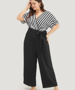 Striped Patchwork Pocket Batwing Sleeve Belted Wrap Jumpsuit 29 Striped Patchwork Pocket Batwing Sleeve Belted Wrap Jumpsuit -Clothing Shop 157452543 qq