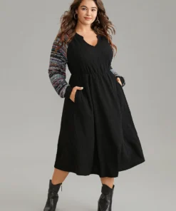 Bandana Patchwork Elastic Waist Notched Dress