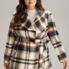 Plaid Belted Lapel Collar Pocket Coat -Clothing Shop 157560178 ei