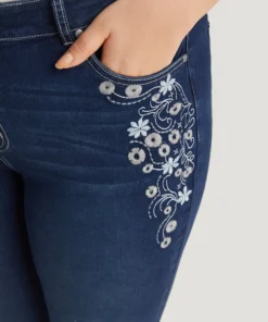 Floral Embroidered High Rise Skinny Jeans -Clothing Shop 157771379 od
