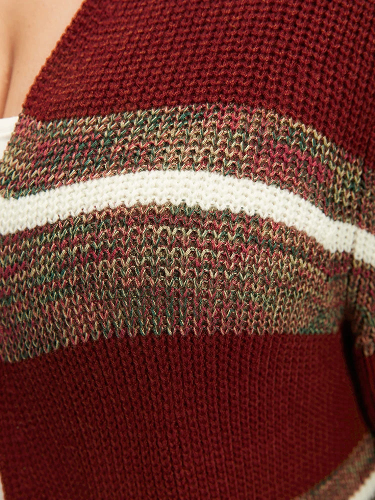 Striped Contrast Pointelle Knit Open Front Heather Cardigan 7 Striped Contrast Pointelle Knit Open Front Heather Cardigan - Image 5